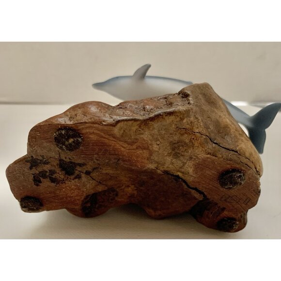 John Perry Dolphin Mother & Baby Blue Sculpture Figure Burl Wood Base 4.5" - Picture 4 of 7
